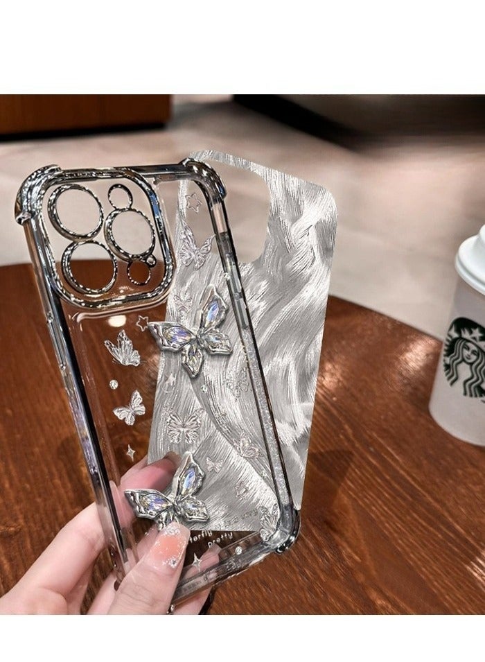 متوافق مع جراب  iPhone 16 Pro Max - غطاء حافظة الفراشات لطيفة مع غطاء حافظة شفافة مع حزام جميل سوار سلسلة بنات نسائي لهاتف iPhone 16 Pro Max - Image 4