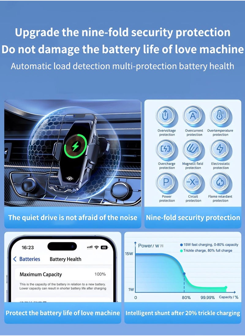 SYOSI - Wireless Car Charger, 15W Fast Charging Automatic Coil Alignment Car Charger Phone Mount Phone Holder, Car Vent Dashboard Mobile Phone Holder for iPhone 15-11 Pro Max for Samsung Galaxy S23 etc - Image 1