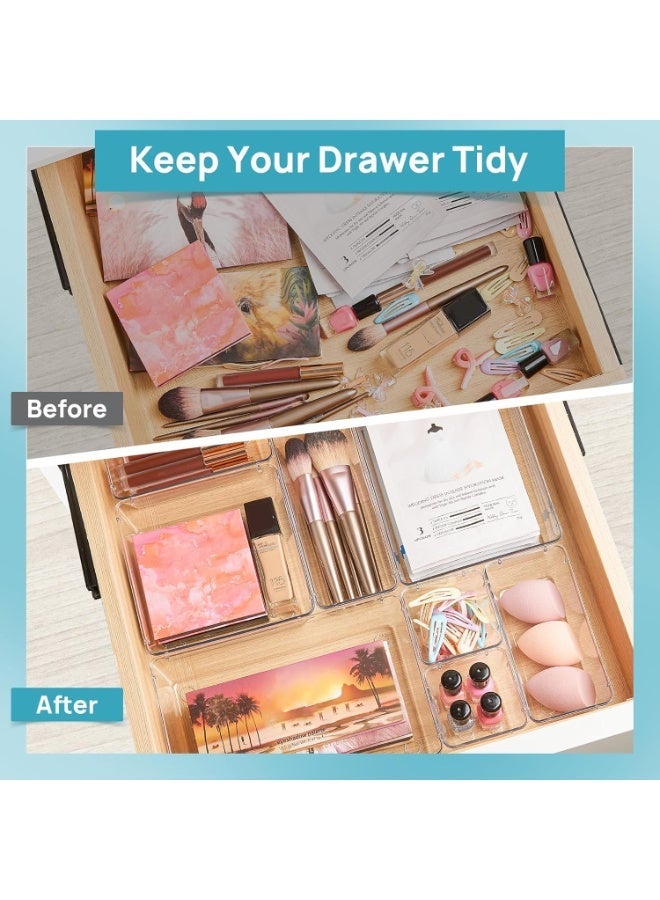 44 PCS Clear Plastic Drawer Organizers Set, 4-Size Versatile Bathroom and Vanity Organizer Trays, Non-Slip Storage Containers for Makeup, Jewelries, Bedroom，Kitchen Utensils and Office - Image 3