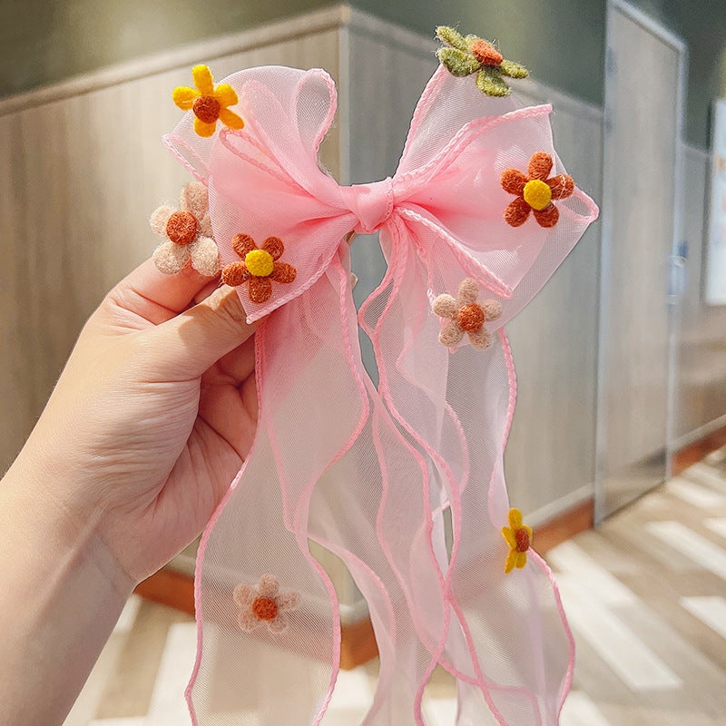 Generic Ultra-fairy Butterfly Knot Hair Accessories Girls Tassel Hairband Pearl Bowknot Clip Children Hair Accessories Cloth Hairpin 1085C pink long ribbon bow
