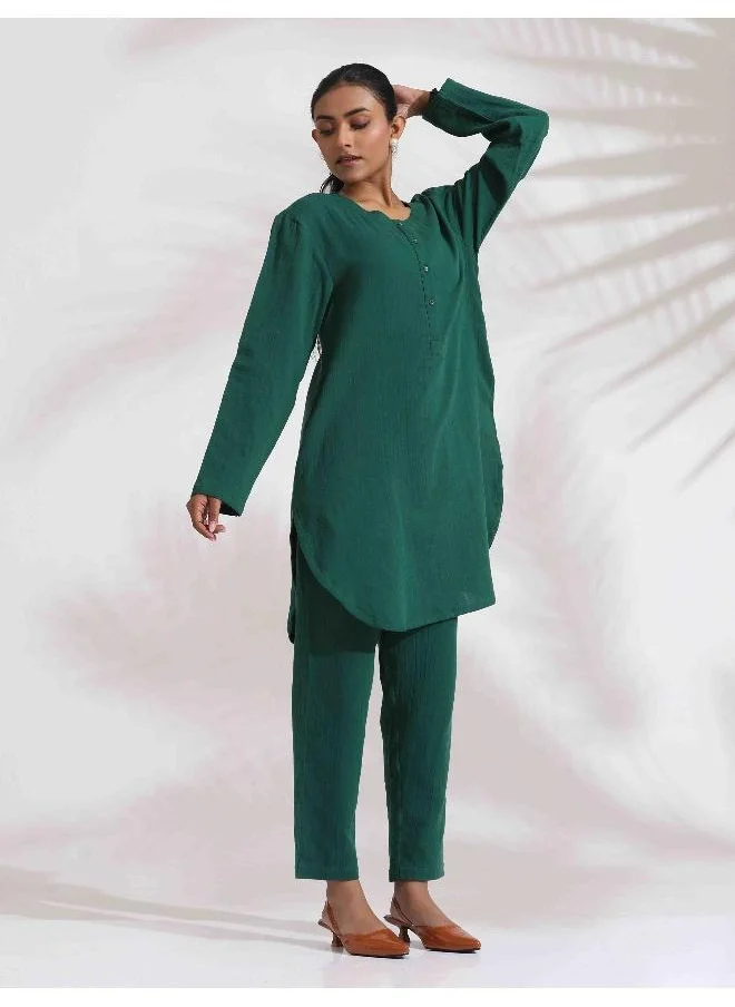 ترو برونز trueBrowns Green Cotton Kurta Co-ord Set