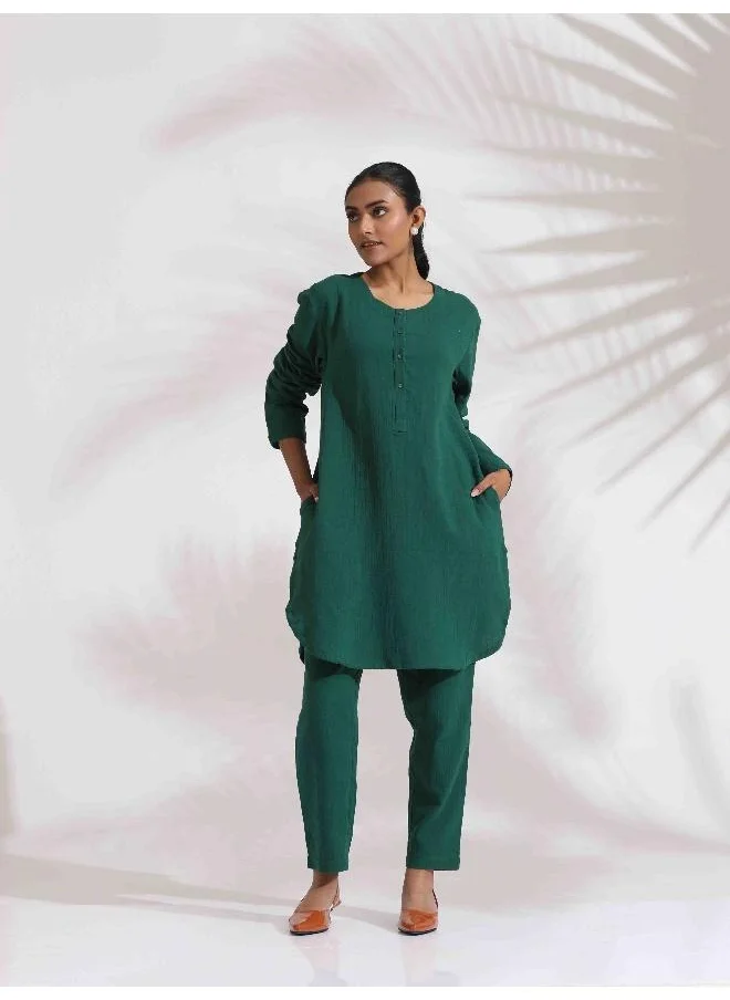ترو برونز trueBrowns Green Cotton Kurta Co-ord Set