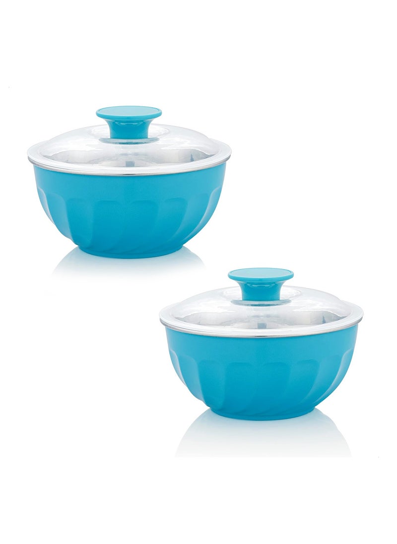 BLACKSTONE Set of 2 Mixing Bowls with Lids – Outer Plastic, Inner Stainless Steel 600ML  - Image 1