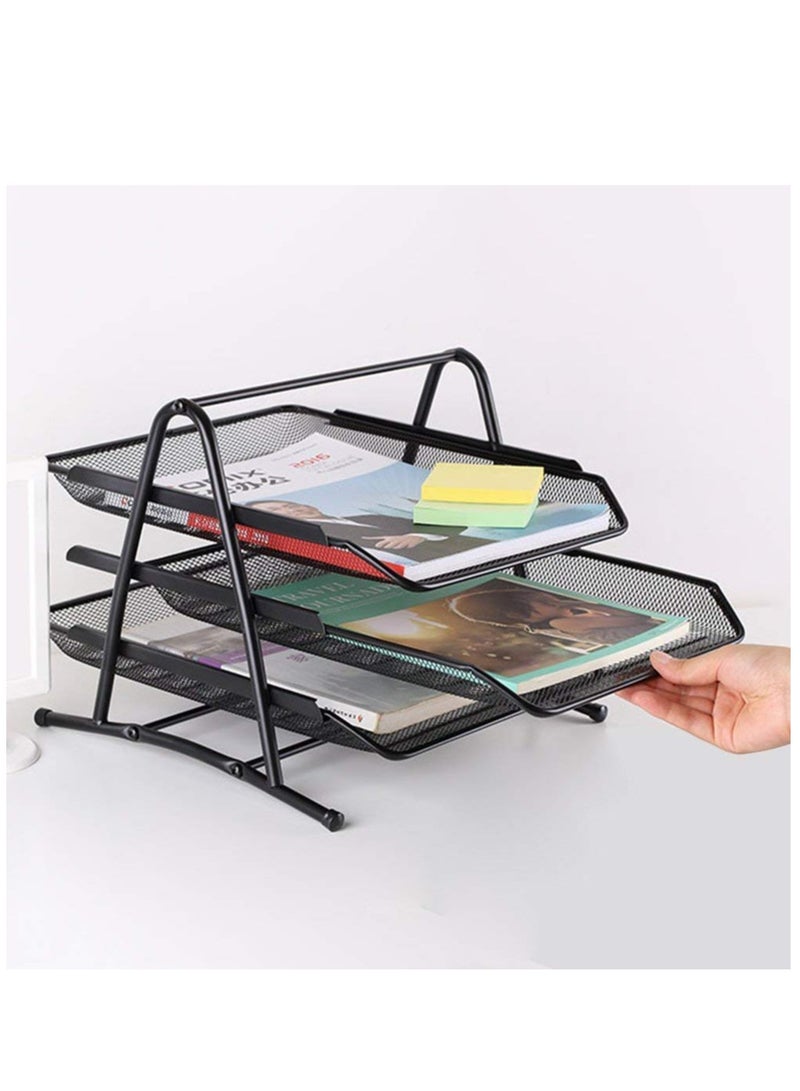 ELTRAZONE Metal A4 Paper office Mesh Document Basket File Paper Tray Letter Organizer Holder Desktop Accessories-3 Tires [JS3001] - Image 3