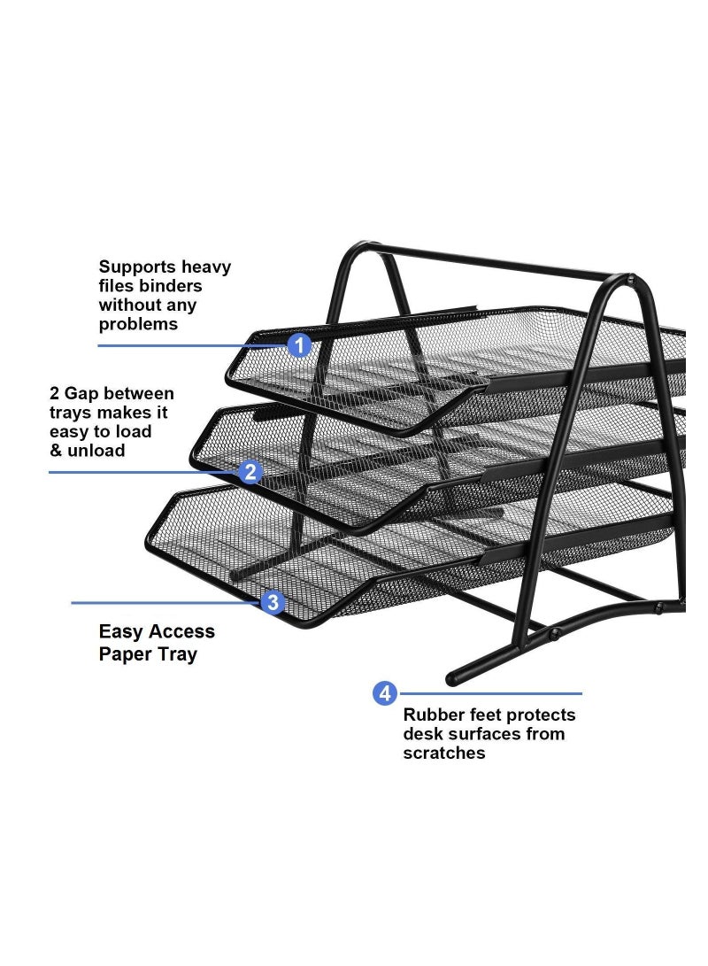 ELTRAZONE Metal A4 Paper office Mesh Document Basket File Paper Tray Letter Organizer Holder Desktop Accessories-3 Tires [JS3001] - Image 4