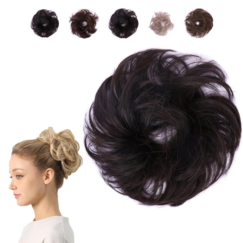JUVABUN Small Messy Bun Hair Piece  Dark Brown Curly Hair Buns Hair Piece  Hair Extensions Ponytail Washable  RealisticMessy Hair Buns Hair Piece Synthetic Hair Bun Scrunchie  Dark Brown