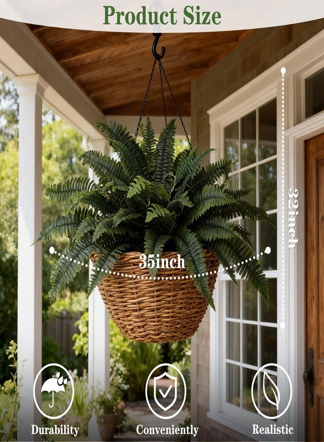 Coreland 35" Artificial Boston Ferns Outdoor, 2 Pack Large Fake Fern Plants with 60 Fronds Each, UV Resistant Faux Fern Bushes for Porch Planters Patio Garden Front Door Home Decor - Image 2