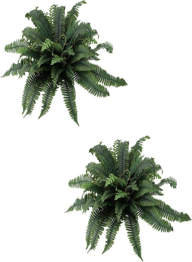 Coreland 35" Artificial Boston Ferns Outdoor, 2 Pack Large Fake Fern Plants with 60 Fronds Each, UV Resistant Faux Fern Bushes for Porch Planters Patio Garden Front Door Home Decor - Image 1