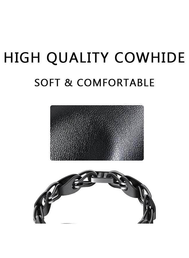O Ozone Bands Compatible with Xiaomi Smart Band 8 Strap, Stainless Steel Leather Ring Chain Belt Replacement Watch Band for Women -Black  - Image 5