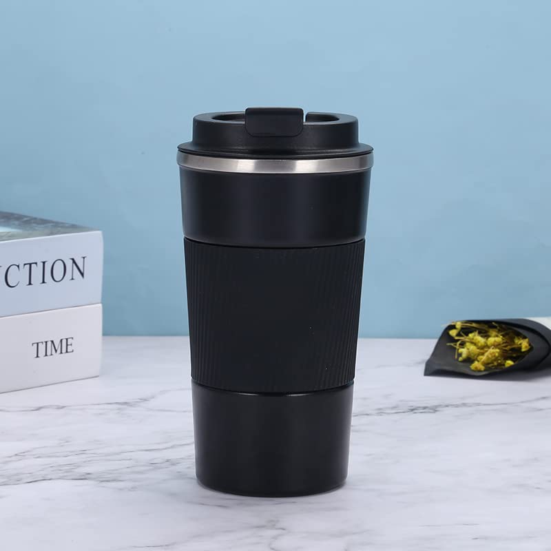 Wosta Travel Mug, Insulated Coffee Cup with Leakproof Lid,Vacuum Insulation Stainless Steel Reusable for Hot Cold Coffee, Non-Slip Protective Cover, (Black, 380 Ml & Cleaning Brush) - Image 4