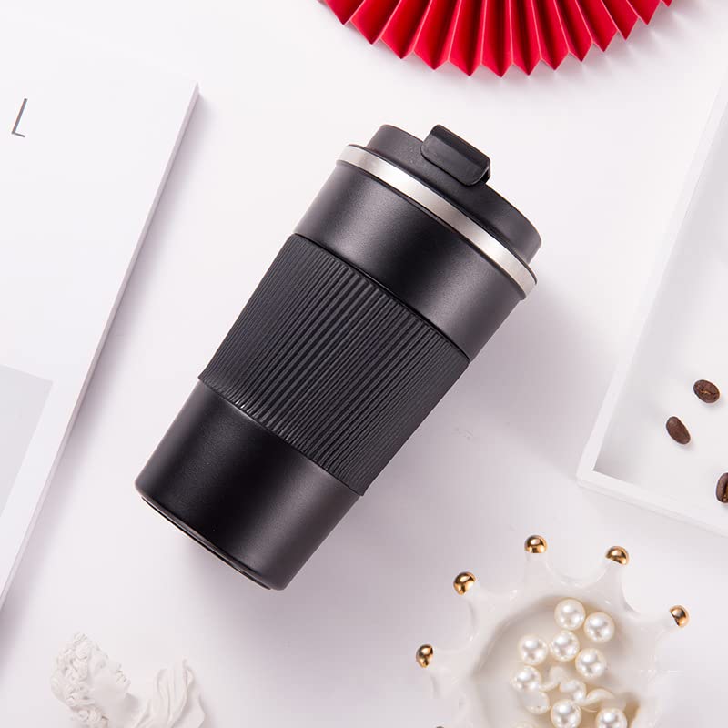 Wosta Travel Mug, Insulated Coffee Cup with Leakproof Lid,Vacuum Insulation Stainless Steel Reusable for Hot Cold Coffee, Non-Slip Protective Cover, (Black, 380 Ml & Cleaning Brush) - Image 3