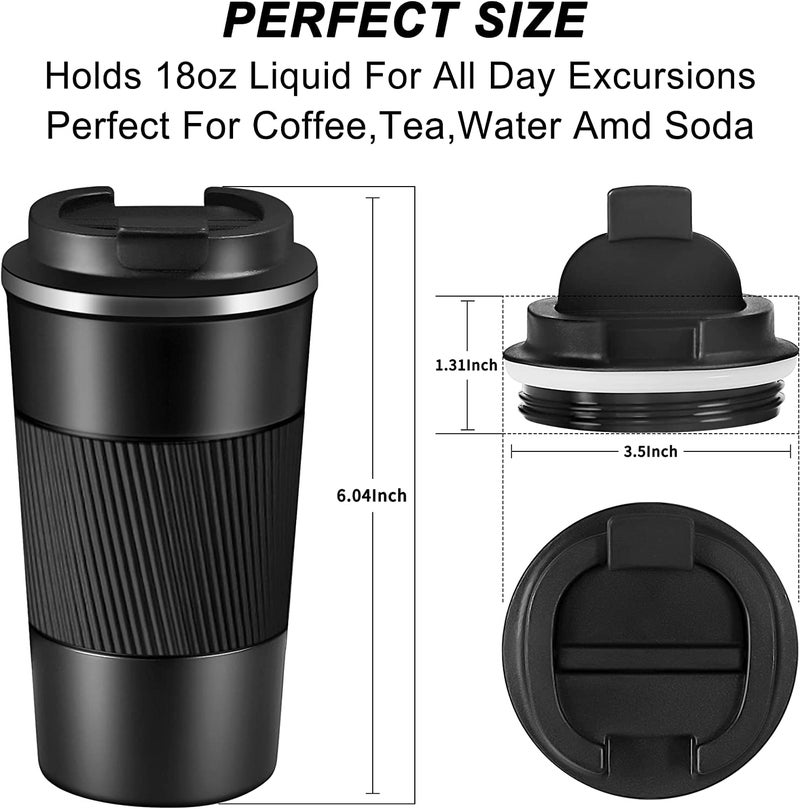 Wosta Travel Mug, Insulated Coffee Cup with Leakproof Lid,Vacuum Insulation Stainless Steel Reusable for Hot Cold Coffee, Non-Slip Protective Cover, (Black, 380 Ml & Cleaning Brush) - Image 2