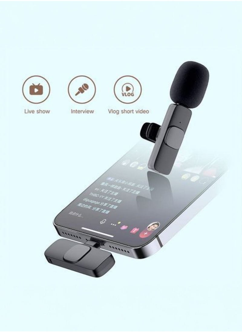Generic - K8 Wireless Microphone, Mini Portable Digital Recording Microphone with Receiver for All Type-C Cell Phones - Black - Image 1