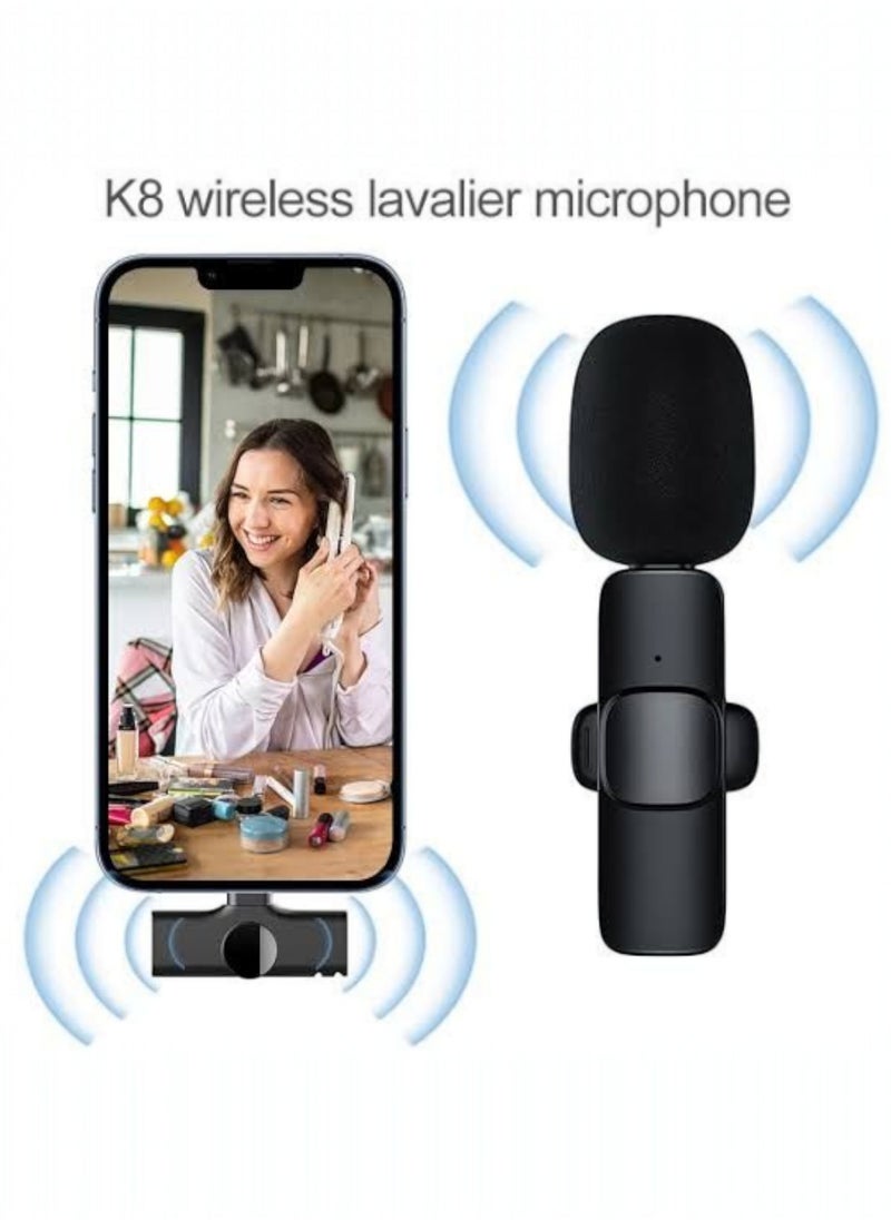 Generic - K8 Wireless Microphone, Mini Portable Digital Recording Microphone with Receiver for All Type-C Cell Phones - Black - Image 1