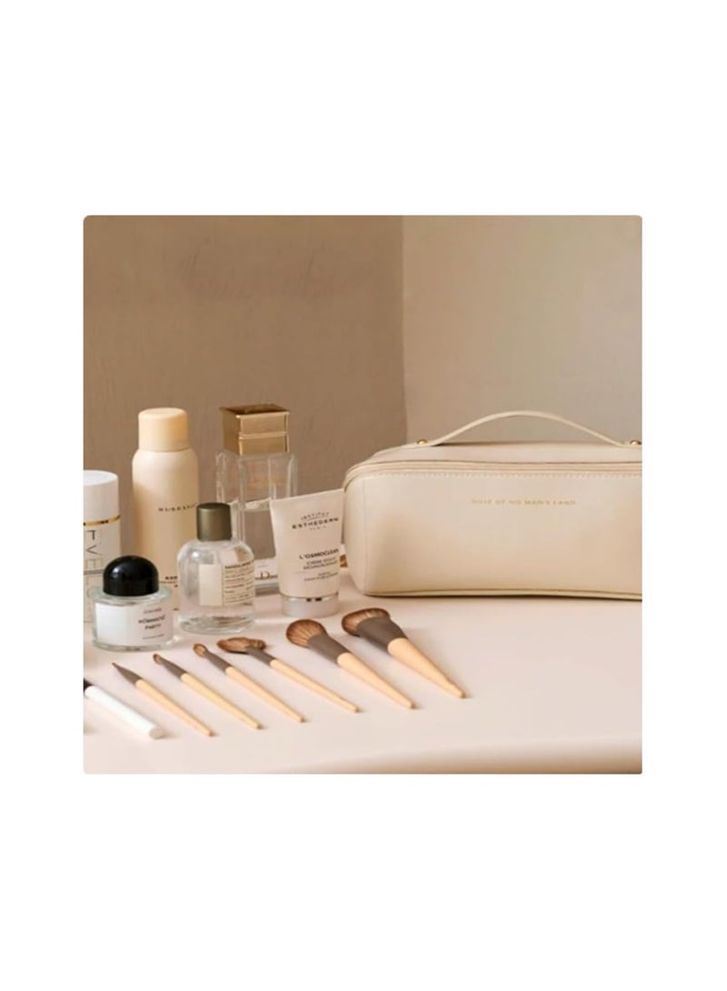 High Quality Leather Large Travel Cosmetic Bag (beige) - Image 2