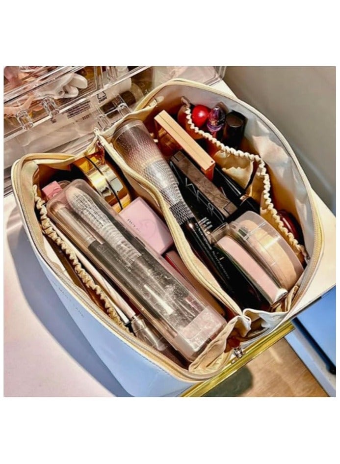 High Quality Leather Large Travel Cosmetic Bag (beige) - Image 3