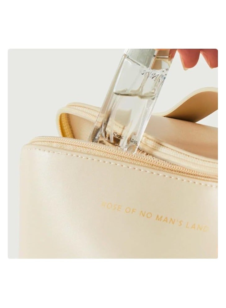 High Quality Leather Large Travel Cosmetic Bag (beige) - Image 4