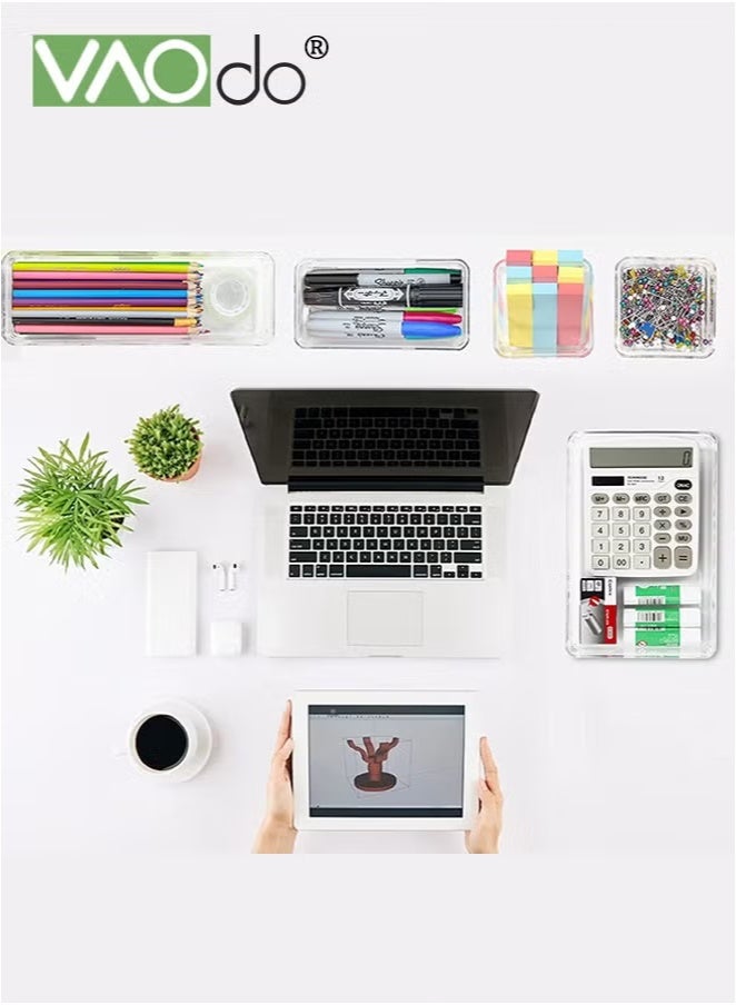 VAOdo 25PCS Transparent Drawer Organizer Set, Plastic Cabinet Organization Box with Non-slip Silicone Pads, 5 Different Sizes Drawer Organizer Trays for Bathroom Vanity Kitchen Home Entry - Image 5