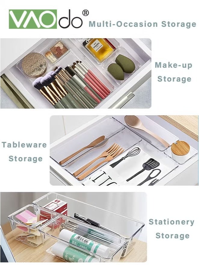 VAOdo 25PCS Transparent Drawer Organizer Set, Plastic Cabinet Organization Box with Non-slip Silicone Pads, 5 Different Sizes Drawer Organizer Trays for Bathroom Vanity Kitchen Home Entry - Image 4