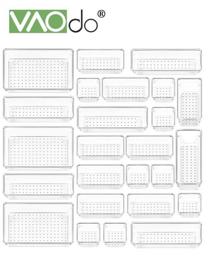 VAOdo 25PCS Transparent Drawer Organizer Set, Plastic Cabinet Organization Box with Non-slip Silicone Pads, 5 Different Sizes Drawer Organizer Trays for Bathroom Vanity Kitchen Home Entry - Image 3