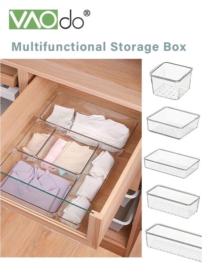VAOdo 25PCS Transparent Drawer Organizer Set, Plastic Cabinet Organization Box with Non-slip Silicone Pads, 5 Different Sizes Drawer Organizer Trays for Bathroom Vanity Kitchen Home Entry - Image 1