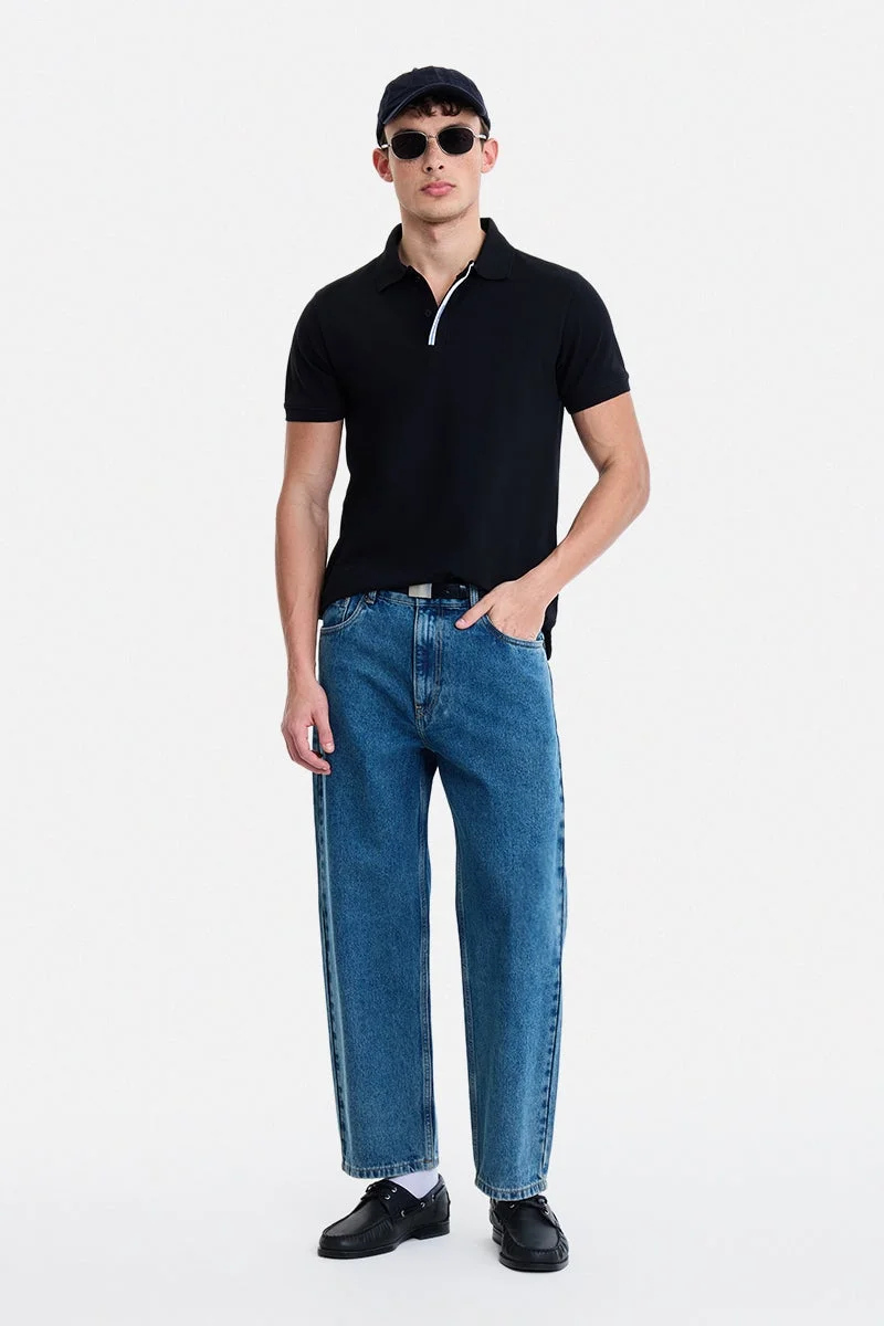 سنيتش Black Solid Half Sleeve Regular Fit T-Shirt