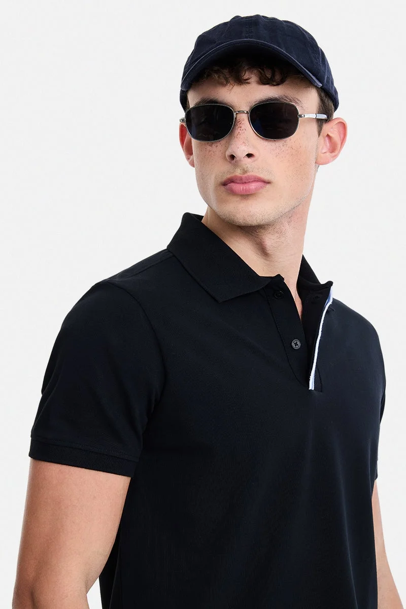 سنيتش Black Solid Half Sleeve Regular Fit T-Shirt