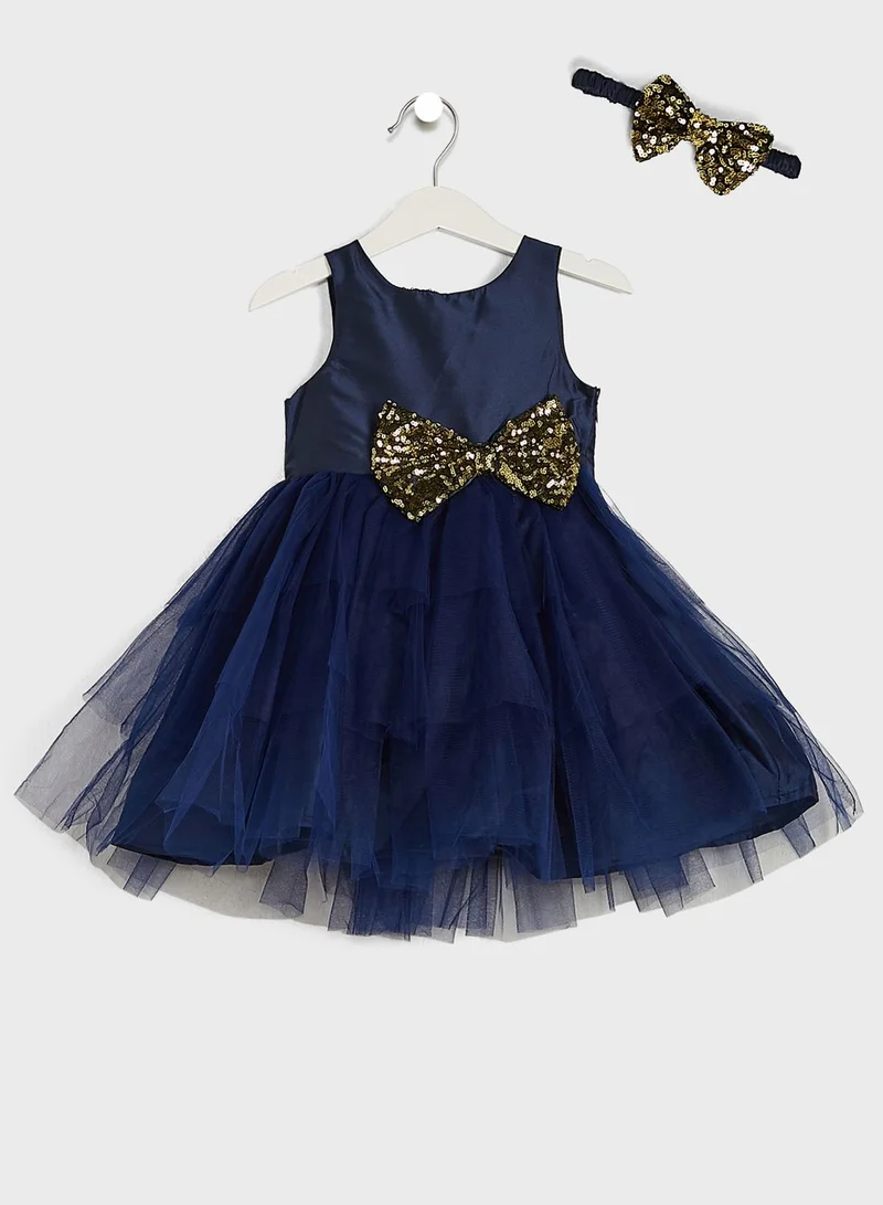 Pinata Girls Evening Wear Layered Dress With Bow Detailing On Waist
