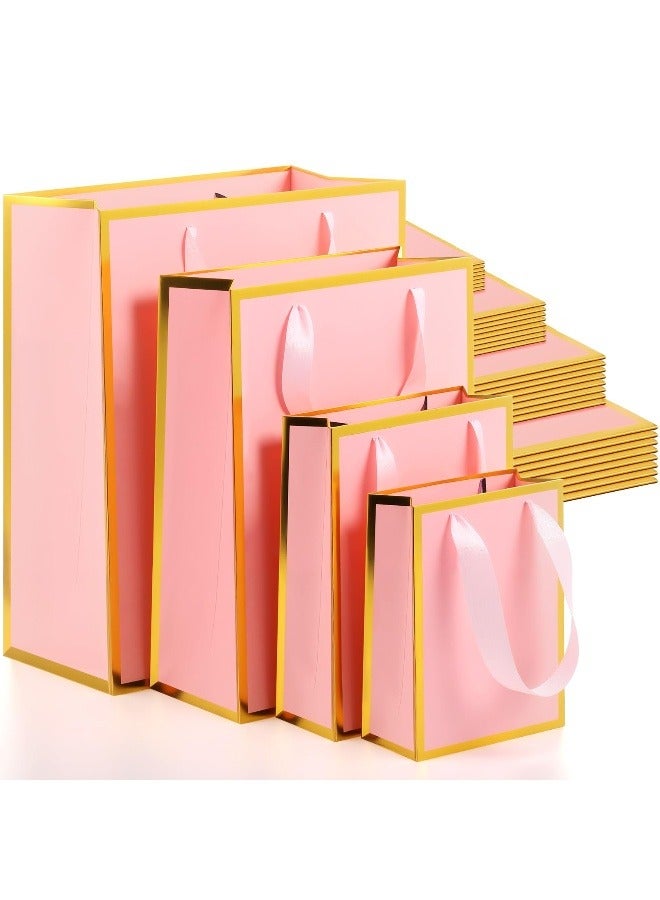 20 Pack Pink Gift Bags Kraft Paper Bag 4 Sizes Goodie with Handles Gift Wrap Dessert Shopping Bags for Business Party Favors - Image 1