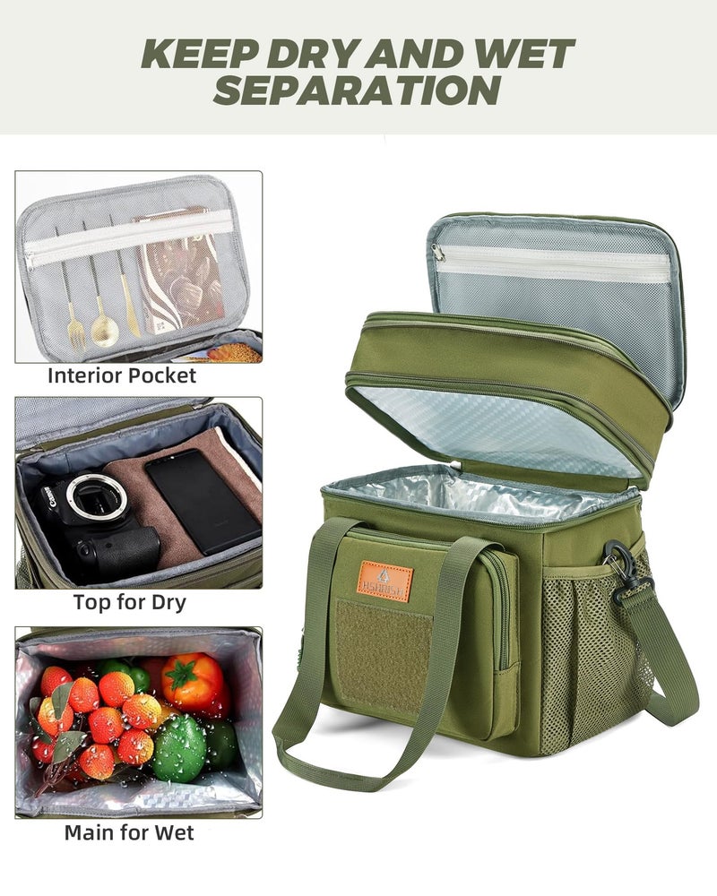HSHRISH Tactical Lunch Box, Large Expandable Insulated Lunch Bag, Durable Leakproof Cooler Bag for Men/Women/Adults/Work Office Outdoor Picnic Trip,15 L, Army Green, HSHRISH - Image 3