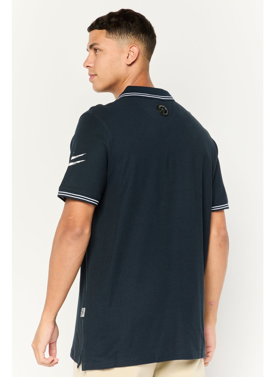 Plein Sport - Men Sportswear Fit Short Sleeves Outdoor Polo Shirt, Navy - Image 1