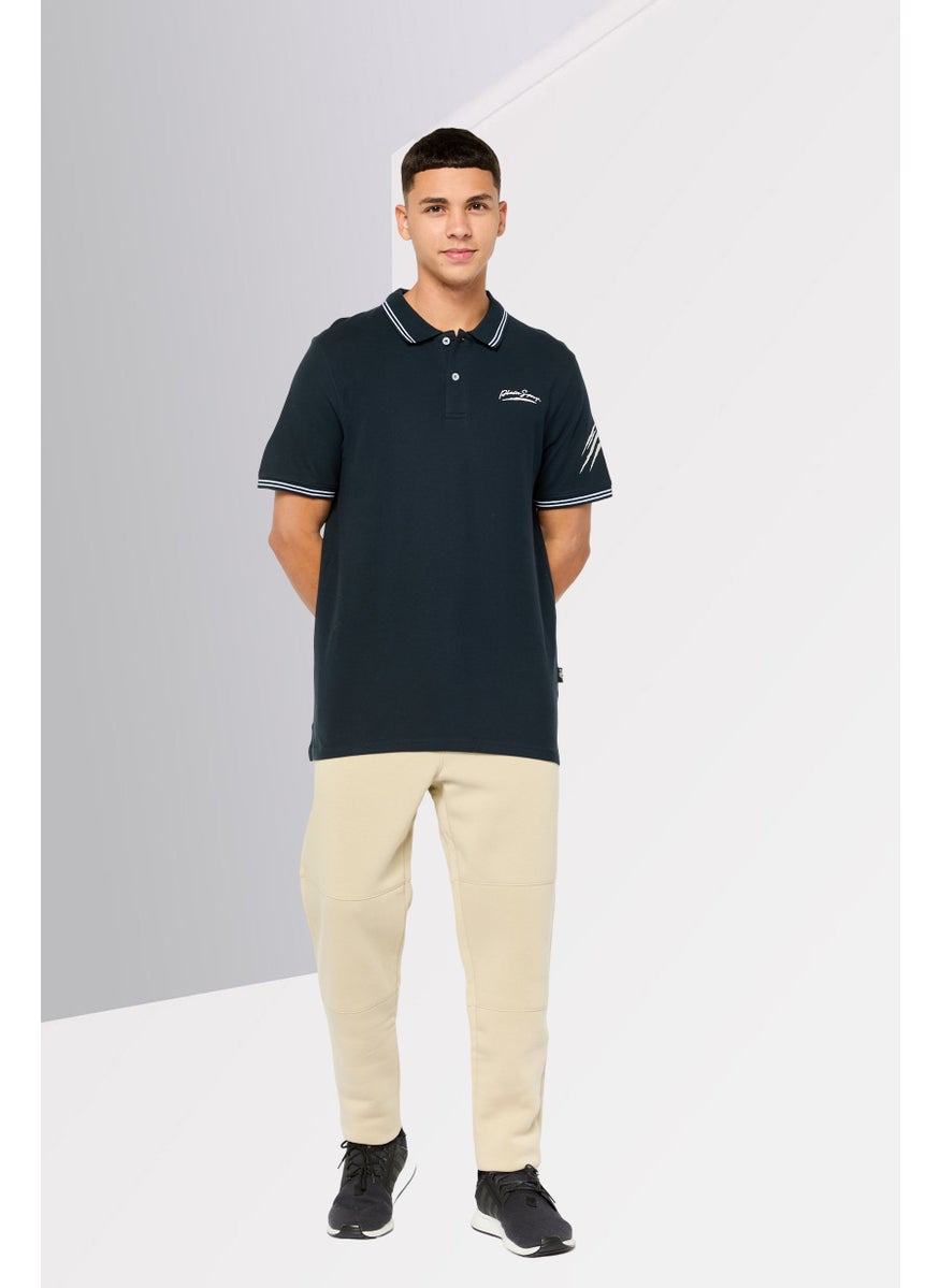 Plein Sport - Men Sportswear Fit Short Sleeves Outdoor Polo Shirt, Navy - Image 1
