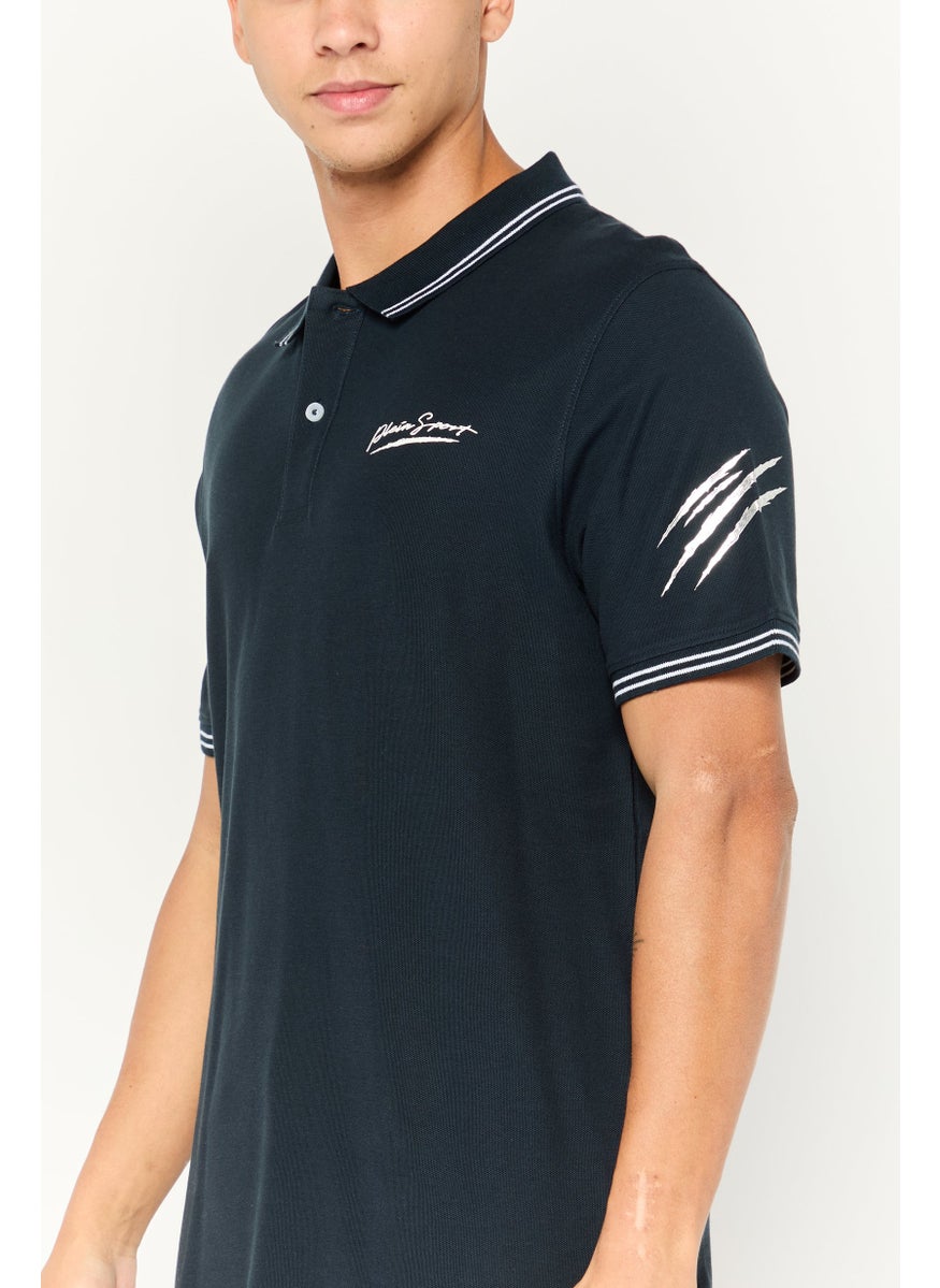 Plein Sport - Men Sportswear Fit Short Sleeves Outdoor Polo Shirt, Navy - Image 1