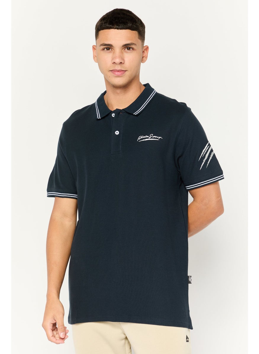 Plein Sport - Men Sportswear Fit Short Sleeves Outdoor Polo Shirt, Navy - Image 1