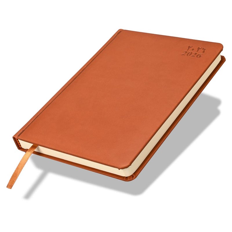 FIS 2026 A5 Diary, 148x210mm, 1 Side Padded Italian PU Cover Materials, Round Corners, Saturday & Sunday Combined, Arabic/English, 70gsm Italian Ivory Paper, Brown Cover-FSDI94AE26BR - Image 1