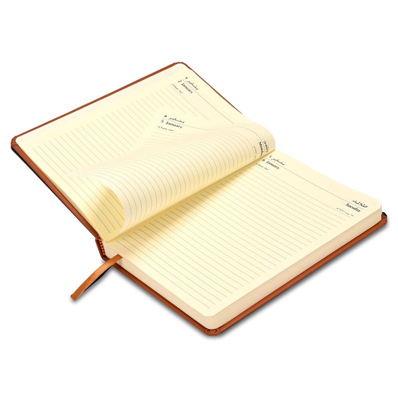 FIS 2026 A5 Diary, 148x210mm, 1 Side Padded Italian PU Cover Materials, Round Corners, Saturday & Sunday Combined, Arabic/English, 70gsm Italian Ivory Paper, Brown Cover-FSDI94AE26BR - Image 4