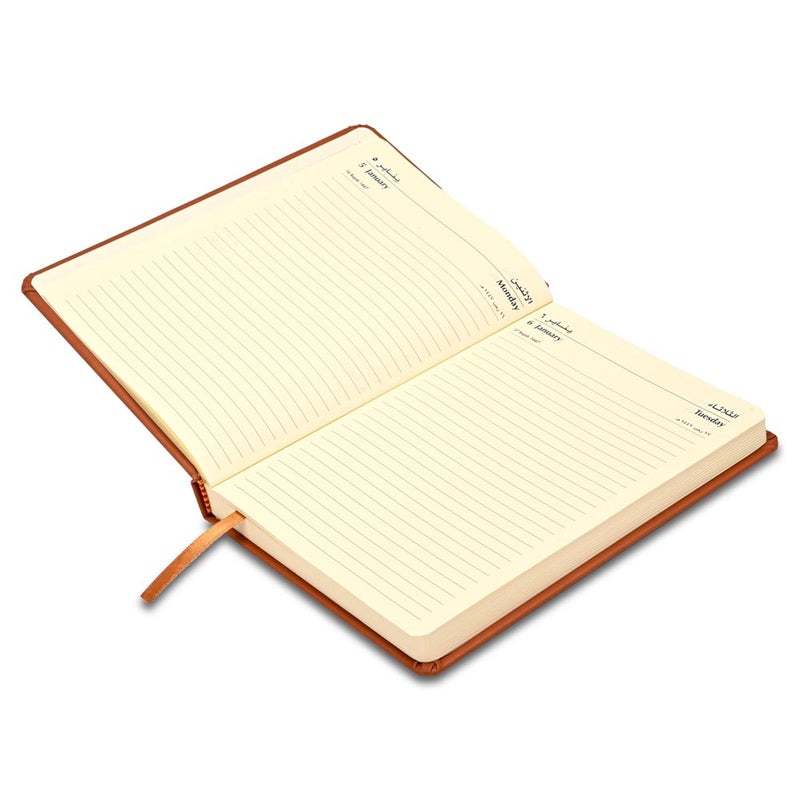 FIS 2026 A5 Diary, 148x210mm, 1 Side Padded Italian PU Cover Materials, Round Corners, Saturday & Sunday Combined, Arabic/English, 70gsm Italian Ivory Paper, Brown Cover-FSDI94AE26BR - Image 3