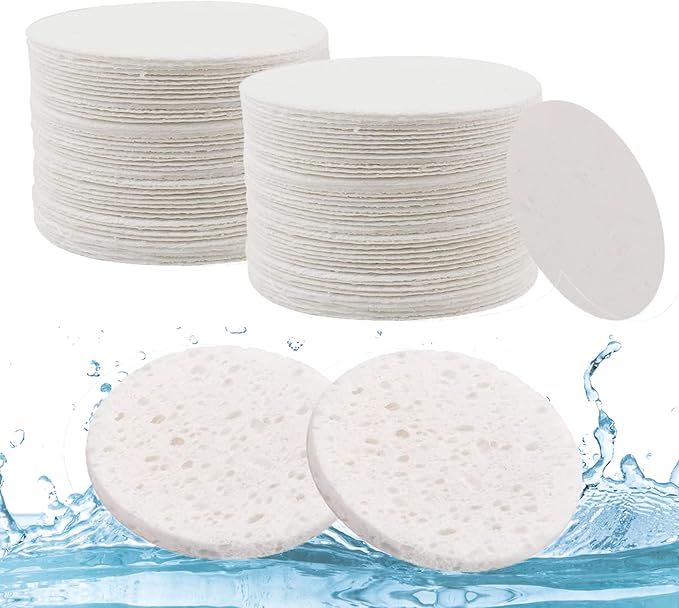 Lanjue 60 Count Facial Sponges Cleansing White Compressed Face Sponges Cleansing Natural Wood Pulp Cotton Face Washing Sponge Cosmetic Sponges for Makeup Removal Exfoliating25 Inch - Image 1