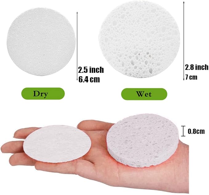 Lanjue 60 Count Facial Sponges Cleansing White Compressed Face Sponges Cleansing Natural Wood Pulp Cotton Face Washing Sponge Cosmetic Sponges for Makeup Removal Exfoliating25 Inch - Image 3