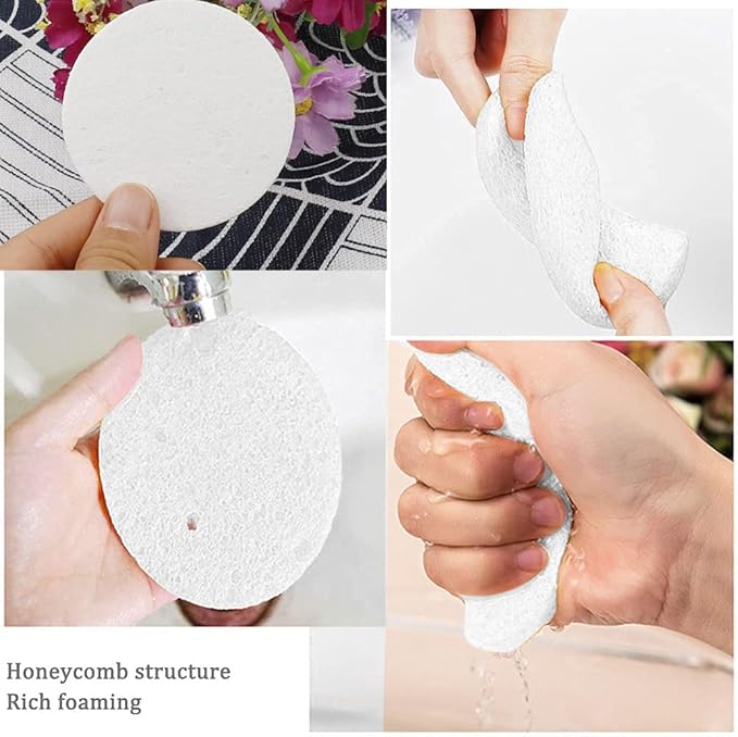 Lanjue 60 Count Facial Sponges Cleansing White Compressed Face Sponges Cleansing Natural Wood Pulp Cotton Face Washing Sponge Cosmetic Sponges for Makeup Removal Exfoliating25 Inch - Image 5