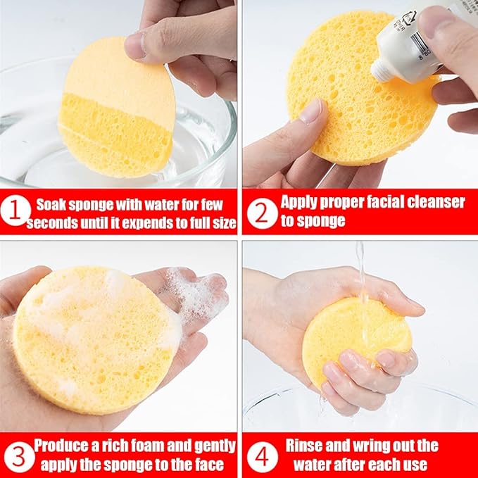 Lanjue 60 Count Facial Sponges Cleansing White Compressed Face Sponges Cleansing Natural Wood Pulp Cotton Face Washing Sponge Cosmetic Sponges for Makeup Removal Exfoliating25 Inch - Image 2