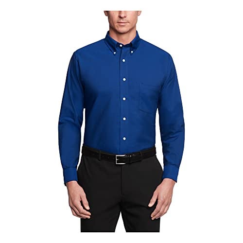 Van Heusen قميص رسمي بأزرار من فان هيوزن للرجال بتصميم عادي، أزرق إنجليزي، كبير - Image 1
