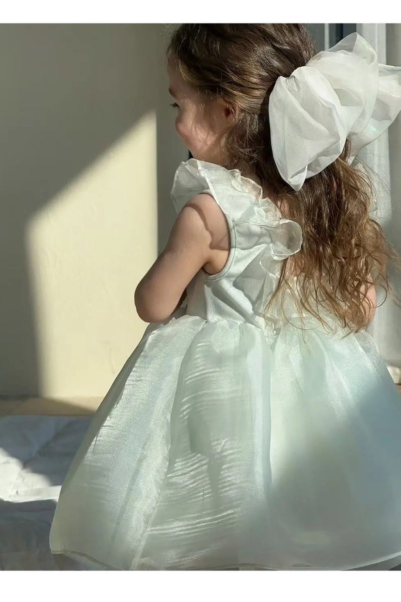 1–2Y Toddler Girl Princess Dress, Light Green Sleeveless Tulle Dress, Puff Skirt Birthday Outfit, Baby Girl Dress for Wedding, Eid, Summer Photo Shoot, 90cm  - Image 2