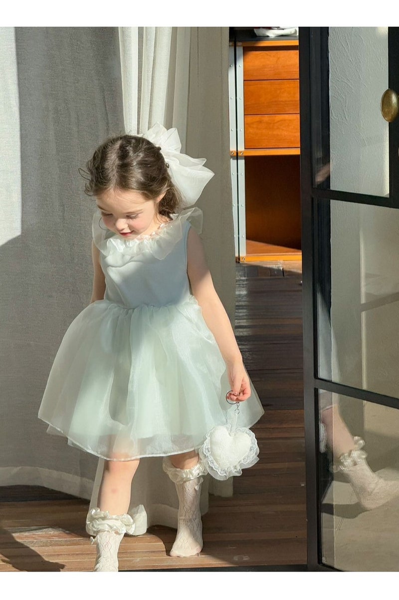 1–2Y Toddler Girl Princess Dress, Light Green Sleeveless Tulle Dress, Puff Skirt Birthday Outfit, Baby Girl Dress for Wedding, Eid, Summer Photo Shoot, 90cm  - Image 1