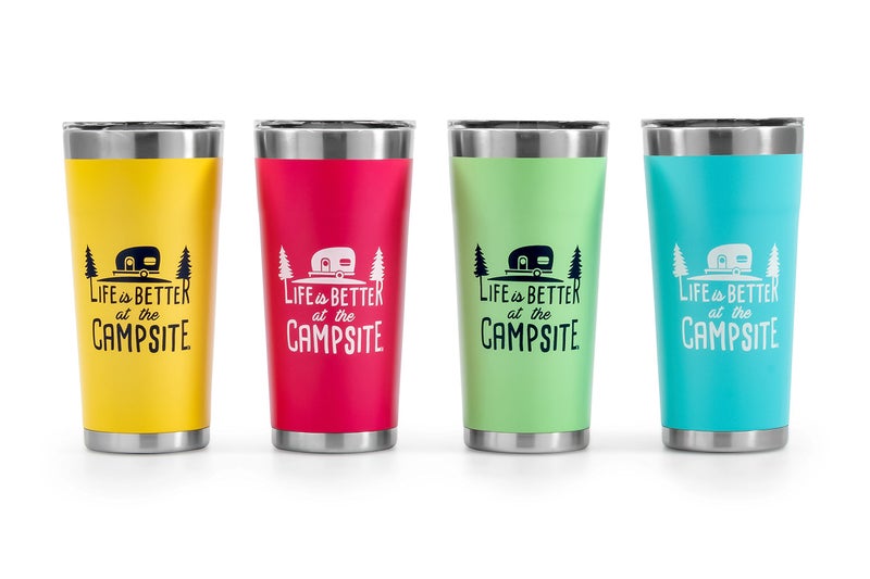 Camco Camco Life is Better at The Campsite Tumbler | Heavy Duty Double Wall Vacuum Insulation | Crafted of 18/8 Stainless Steel | Unique Life is Better at The Campsite  Design on Cool Blue | 20-oz (53057) - Image 5