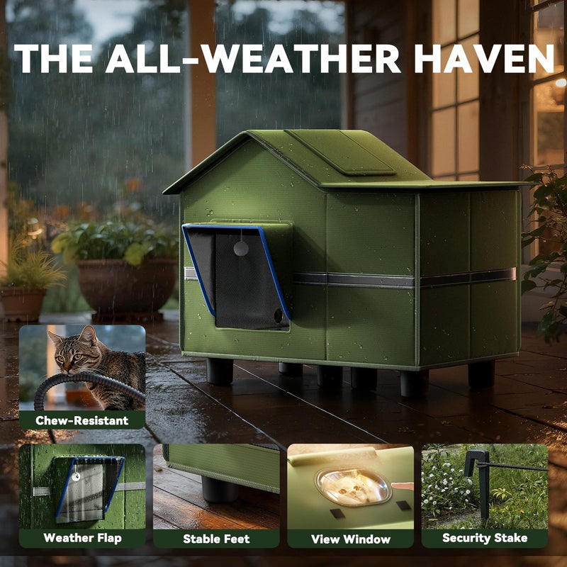 banxye Heated Cat Shelter for Outside, Large Outdoor Cat House with Roof Window and Cozy Cushion, Weatherproof Foldable and Easy Assembly Design, Ideal for Stray and Feral Cats - Image 4