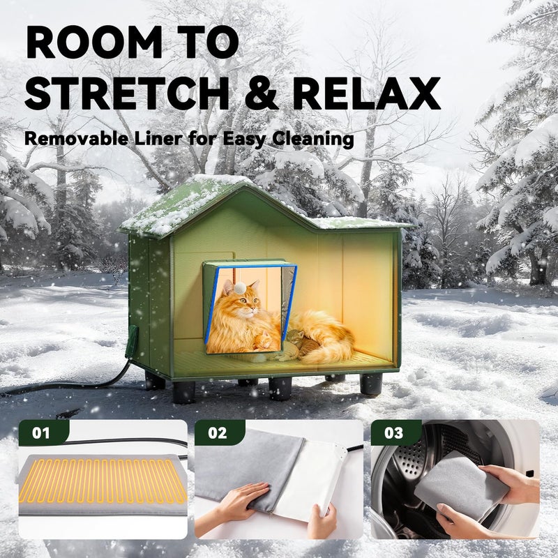 banxye Heated Cat Shelter for Outside, Large Outdoor Cat House with Roof Window and Cozy Cushion, Weatherproof Foldable and Easy Assembly Design, Ideal for Stray and Feral Cats - Image 3
