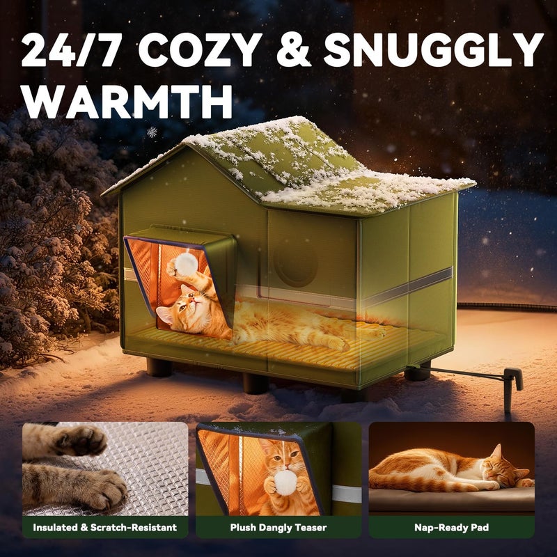 banxye Heated Cat Shelter for Outside, Large Outdoor Cat House with Roof Window and Cozy Cushion, Weatherproof Foldable and Easy Assembly Design, Ideal for Stray and Feral Cats - Image 2