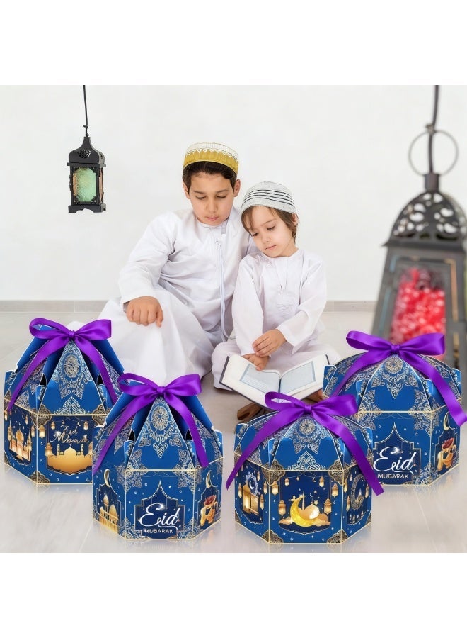 Bluejw 12 Pack Ramadan Eid Mubarak Treat Boxes Gold Lantern and Moon Design Hexagonal Paper Boxes with Ribbons Muslim Holiday Party Candy Containers for Eid - Image 3