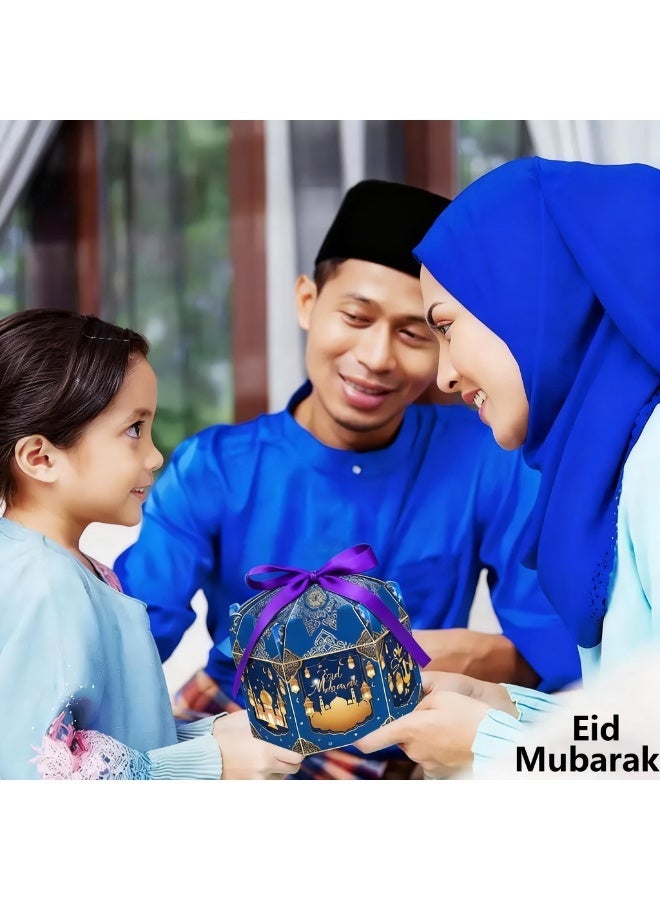 Bluejw 12 Pack Ramadan Eid Mubarak Treat Boxes Gold Lantern and Moon Design Hexagonal Paper Boxes with Ribbons Muslim Holiday Party Candy Containers for Eid - Image 4